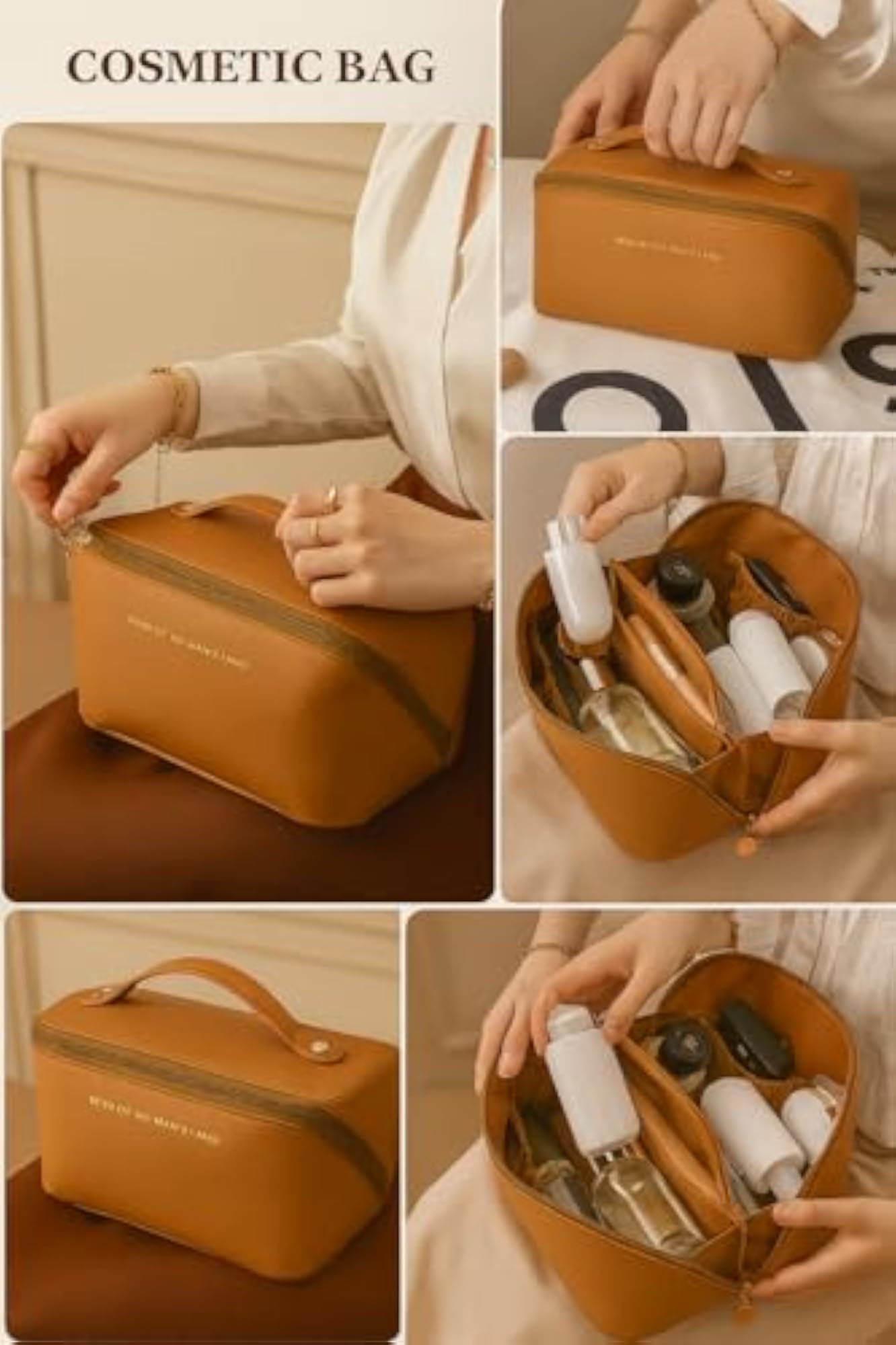 Travel Cosmetic Makeup Bag with Divider and Handle